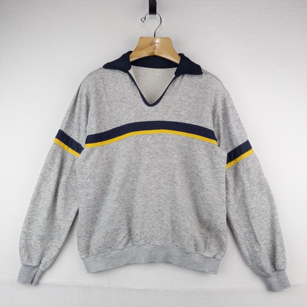70's Vtg Champion Skipper Collar Pullover Thin Sweatshirt M (42) Gray *No Tag